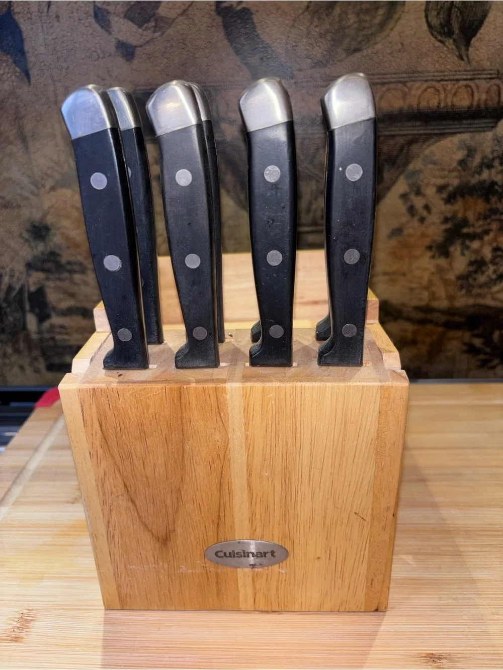 Cuisinart Black Handle Steak Knife Set in Wooden Block